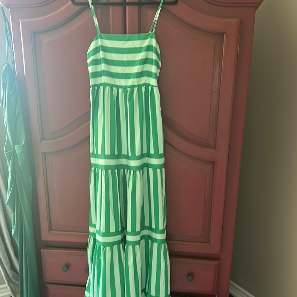 Green Striped Sleeveless Dress
